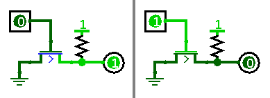 Logisim NOT gate of transistors